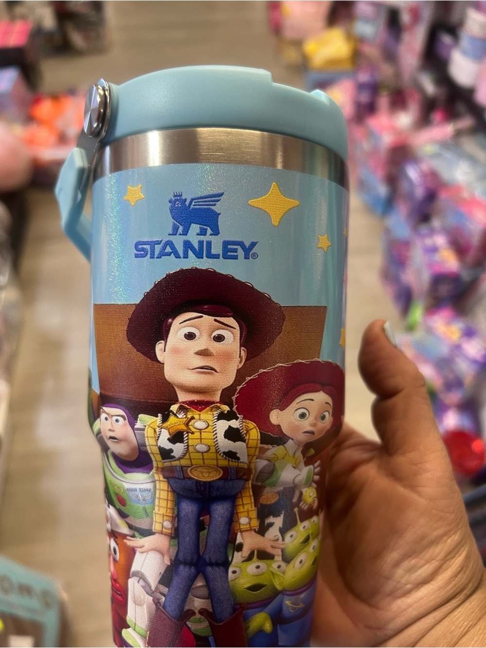 Stanley Toy Story light blue glitter stainless cup with character wrap